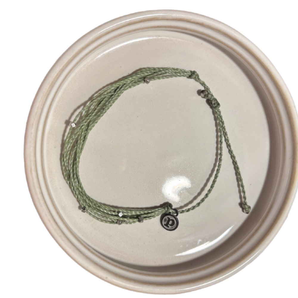 Pura Vida Bracelet - Waterproof, Adjustable Band green Square beaded